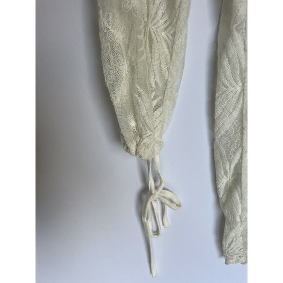 Fairy Sheer Ivory Embroidered Coquette Cottagecore Cotton Boho Blouse Tunic M - Picture 8 of 9